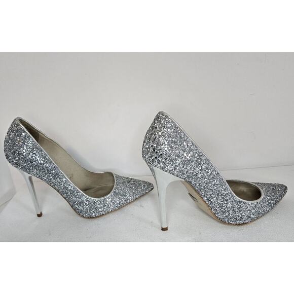 Womens Buffalo London Heels Glitter Silver Leather Lining Shoes SZ EU 38D/US 7.5 - Picture 6 of 9
